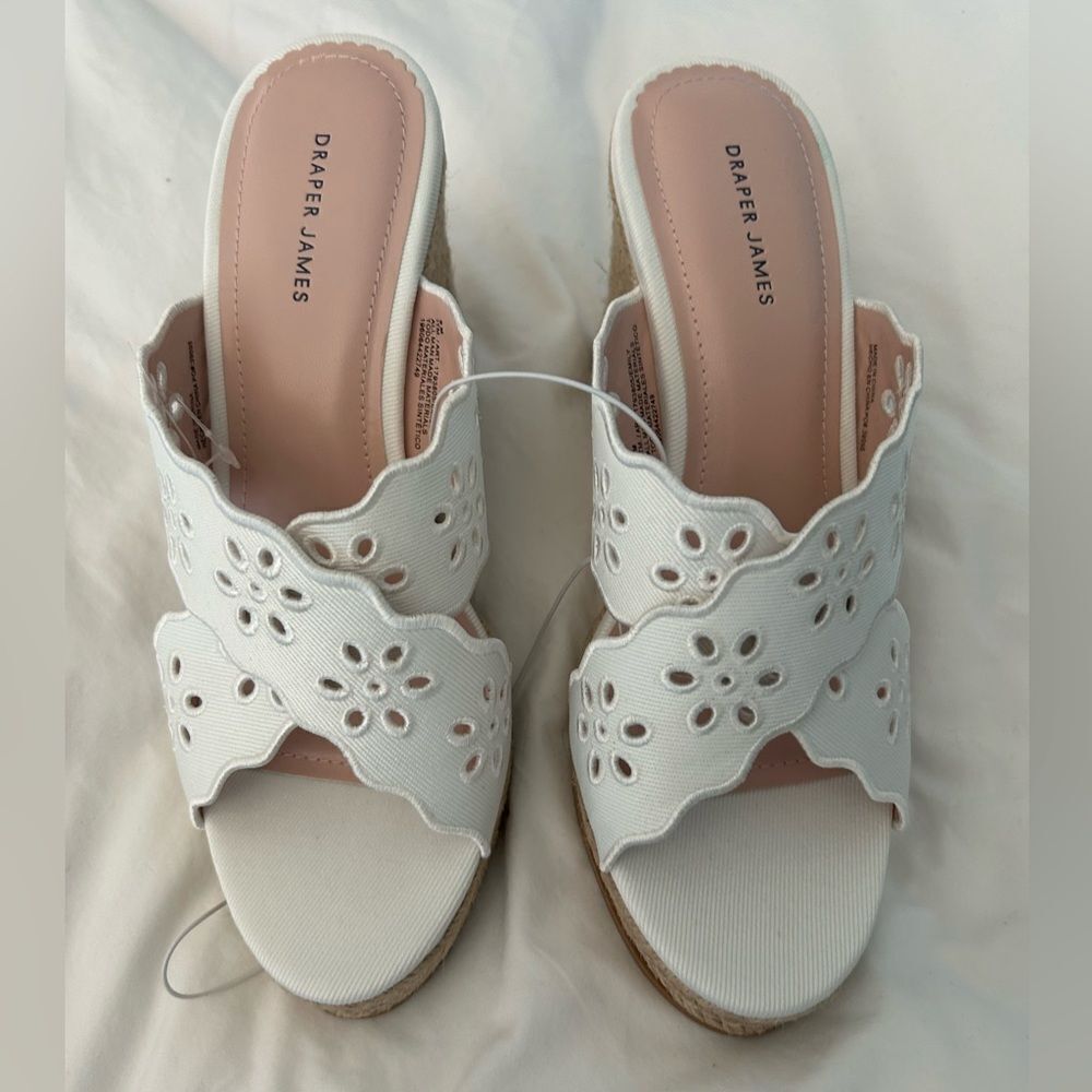 Draper James White Eyelet Leather Slide Mules